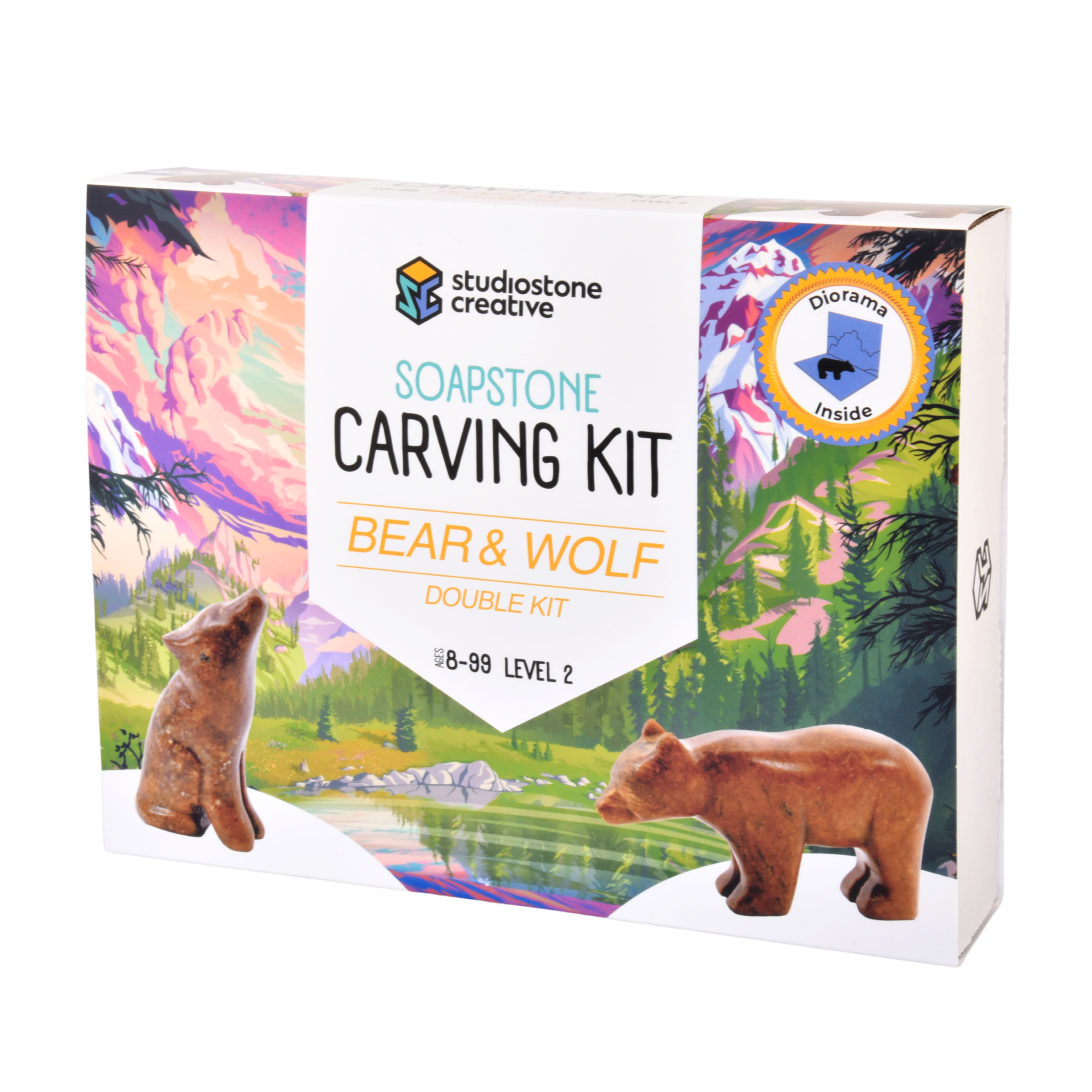 Kit double : kit de sculpture sur pierre à savon Ours & Loup