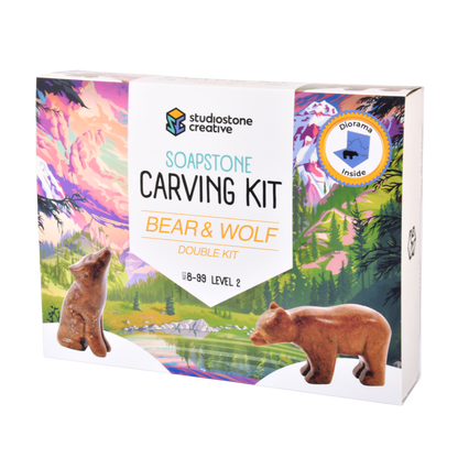 Kit double : kit de sculpture sur pierre à savon Ours & Loup