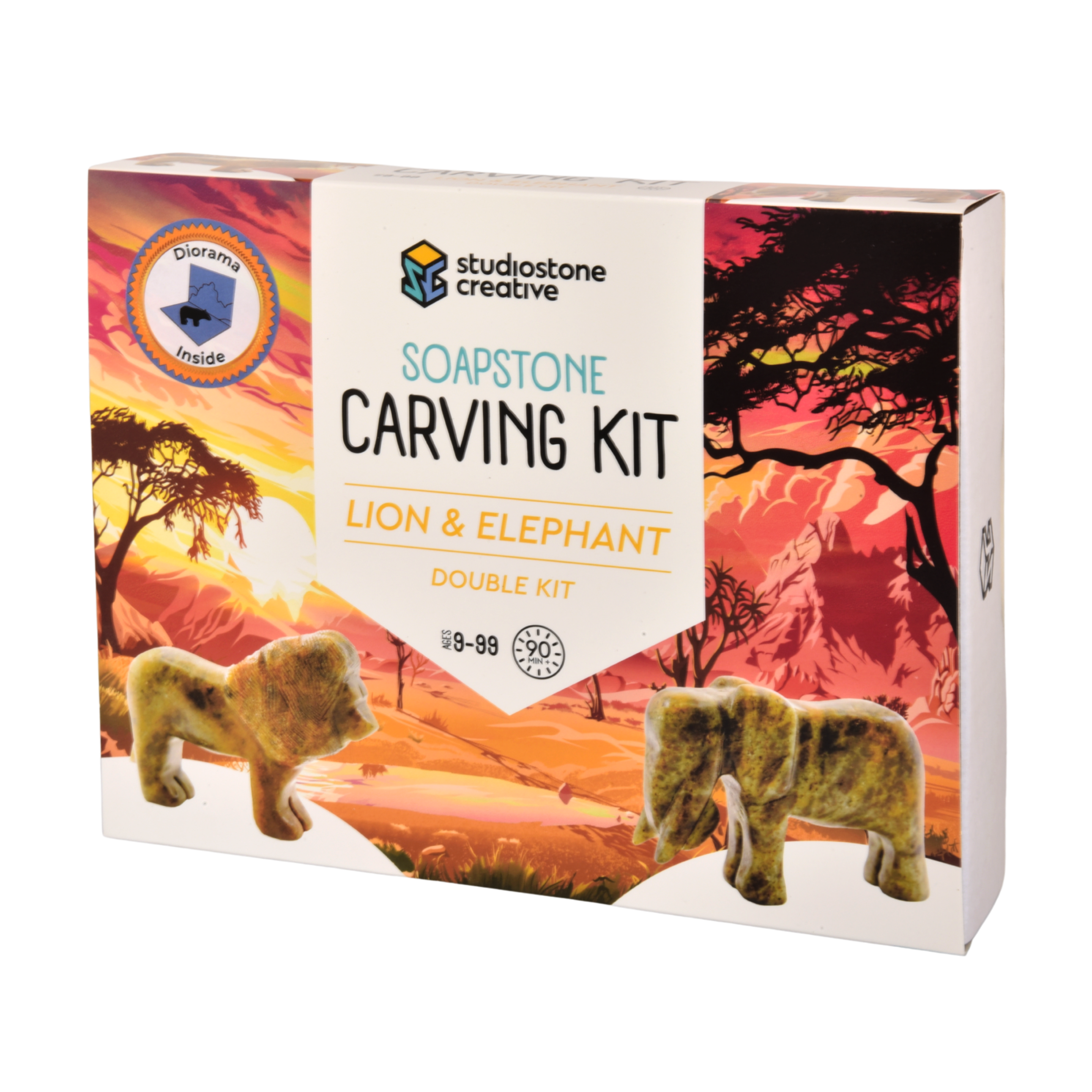 Kit double : kit de sculpture sur pierre à savon Lion & Éléphant