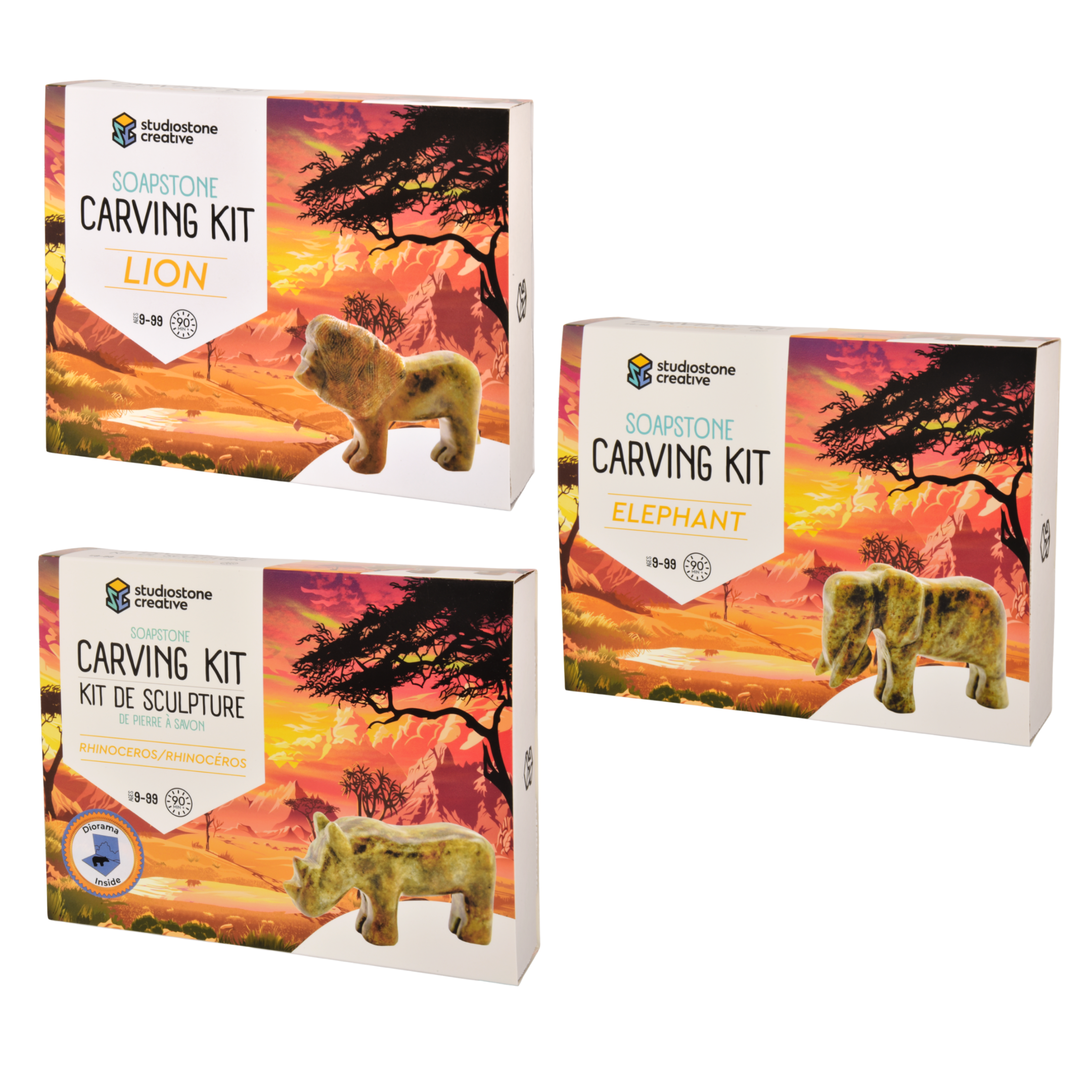 Soapstone Safari Bundle of 3 Carving Kits