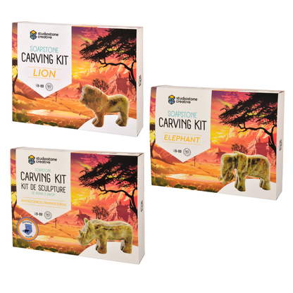 Soapstone Safari Bundle of 3 Carving Kits