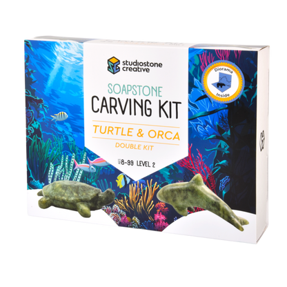 Kit double : kit de sculpture sur pierre à savon Tortue & Orque