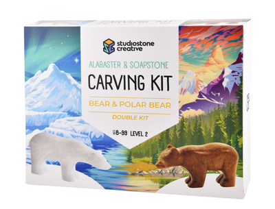 Kit Duplo de Escultura em Alabastro e Pedra-sabão – Urso e Urso-polar