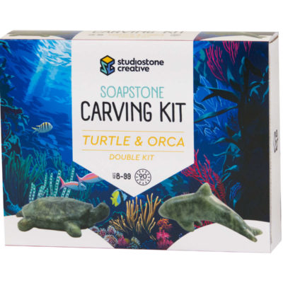 Double turtle and orca soapstone carving kit box