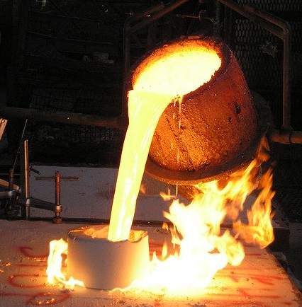 Crucible over fire
